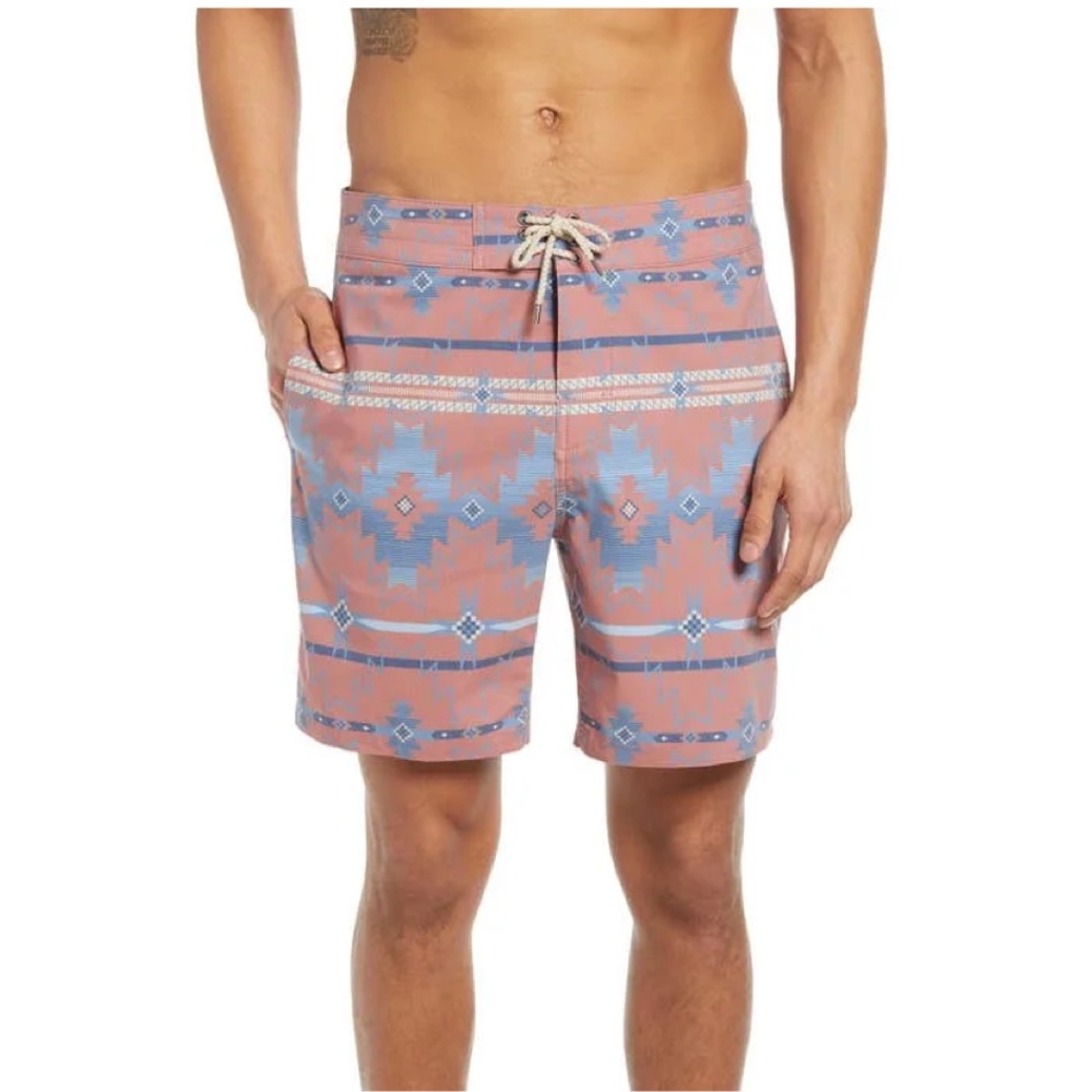 Faherty Rose Morning Star Classic Board Shorts Men’s Aztec Printed Swim Trunks